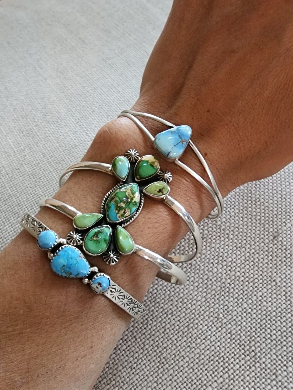 Sterling Silver Sonoran Turquoise and Golden Hills Turquoise Cuff Bracelet Lot